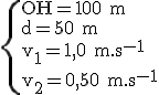 \rm \{OH=100 m\\d=50 m\\v_1=1,0 m.s^{-1}\\v_2=0,50 m.s^{-1}